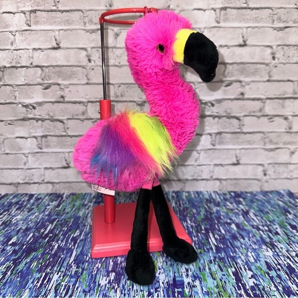 Peek a Boo Toys FIONA Flamingo Standing Pink Plush 12 in. Long Rainbow Wings - Picture 1 of 12